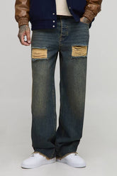 Tall Ripped Raw Hem Stonewash Relaxed Fit Jeans