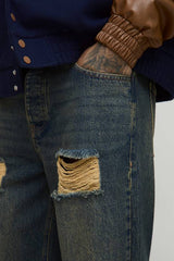 Tall Ripped Raw Hem Stonewash Relaxed Fit Jeans