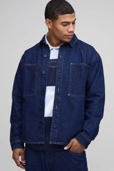 Long Sleeve Boxy Indigo Denim Shirt
