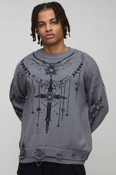 Boxy Gothic Distressed Knitted Jumper
