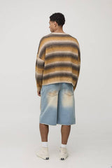 Oversized Boxy Fit Ombre Stripe ATHL Graphic Knitted Jumper