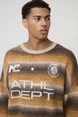 Oversized Boxy Fit Ombre Stripe ATHL Graphic Knitted Jumper