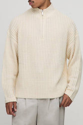 Oversized Boxy Fisherman Rib 1/4 Zip Knitted Jumper