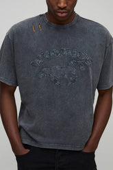 Shrunken Boxy Washed Applique Heavyweight Distressed T-Shirt