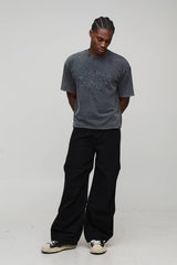 Shrunken Boxy Washed Applique Heavyweight Distressed T-Shirt