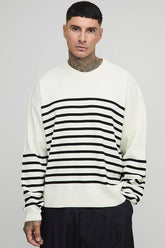 Tall Knitted Stripe Oversized Crew Neck Jumper