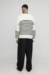 Tall Knitted Stripe Oversized Crew Neck Jumper