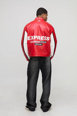 Boxy Fit Homme Moto PU Varsity Bomber Jacket