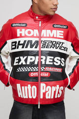 Boxy Fit Homme Moto PU Varsity Bomber Jacket