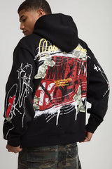 Oversized Graffiti Slogan Graphic Print Hoodie