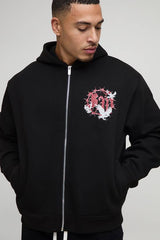 Oversized Boxy Renaissance Embroidered Zip Through Hoodie