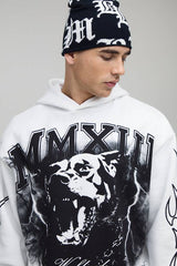 Oversized Over Seams Rottweiler Lightning Graphic Hoodie