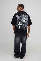 Black Oversized Boxy Heavyweight Angel Printed T-Shirt