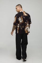 Distorted Print Short Sleeve Oversized Shirt