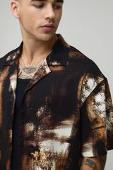 Distorted Print Short Sleeve Oversized Shirt