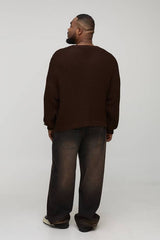 Plus Chunky Knit Oversized V Neck Jumper