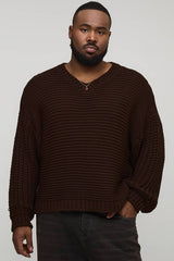 Plus Chunky Knit Oversized V Neck Jumper