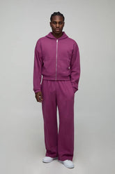 Shrunken Boxy Premium Interlock Zip Through Hoodie