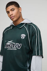 Oversized Mesh MAN Faux Layer Sports Top Hoodie