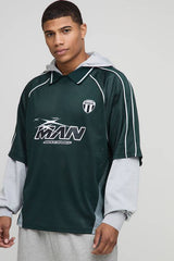 Oversized Mesh MAN Faux Layer Sports Top Hoodie