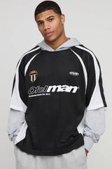Oversized Mesh OFCLMAN Faux Sleeve Sports Top Hoodie