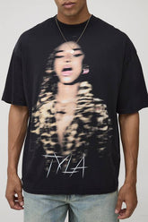 Black Oversized Tyla License Printed T-Shirt