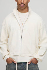 Oversized Boxy Rib Jersey Funnel Neck Track Top