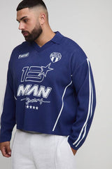 Plus Oversized Boxy Moto Jacquard Knitted Long Sleeve T-Shirt