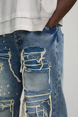Tall Relaxed Fit Washed Paint Splatter Ripped Jeans