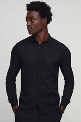 Sheer Textured Pleat Muscle Fit Shirt