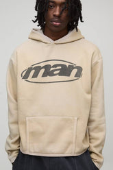 Oversized Boxy Spray Wash Man Branded Hoodie