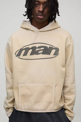 Oversized Boxy Spray Wash Man Branded Hoodie