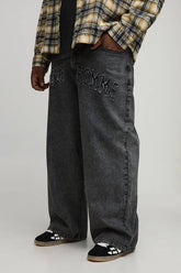 Plus Acid Wash Applique Relaxed Fit Jeans
