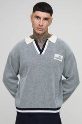 Tall Contrast Edge Open Knit Boxy Oversized Polo Neck Jumper