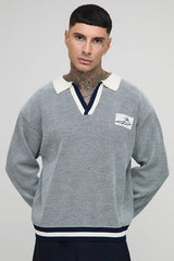 Tall Contrast Edge Open Knit Boxy Oversized Polo Neck Jumper