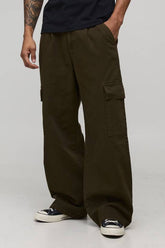 Wide Fit Half & Half Waistband Cargo Pocket Washed Twill Trouser