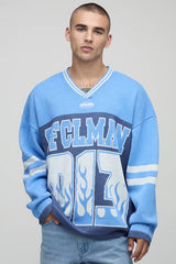 Man Flame Varsity Jacquard Knitted Hockey Sports Top