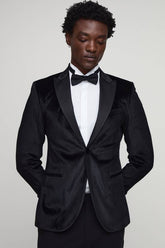 Skinny Fit Satin Lapel Velvet Blazer