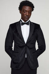 Skinny Fit Satin Lapel Velvet Blazer