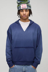 Navy Oversized Boxy Man Tonal Western Loopback Printed Hoodie