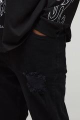 Plus Skinny Fit Rip & Repair Embroidery Denim Jeans