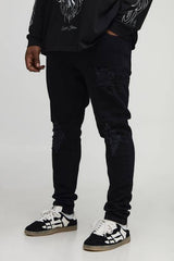 Plus Skinny Fit Rip & Repair Embroidery Denim Jeans
