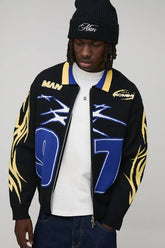 Oversized Boxy Moto Varsity Knitted Harrington Jacket