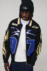 Oversized Boxy Moto Varsity Knitted Harrington Jacket