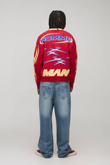 Oversized Boxy Moto Varsity Knitted Harrington Jacket