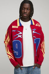 Oversized Boxy Moto Varsity Knitted Harrington Jacket