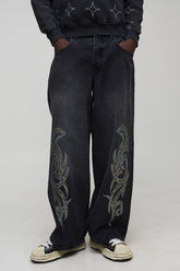 Baggy Fit Tribal Rhinestone Jeans