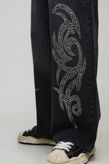 Baggy Fit Tribal Rhinestone Jeans