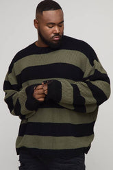 Plus Oversized Boxy Stripe Distressed Knitted Jumper