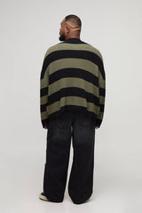 Plus Oversized Boxy Stripe Distressed Knitted Jumper